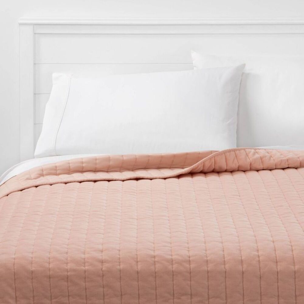 Threshold - Full/Queen Channel Stitch Velvet Quilt Soft Blush  Blush